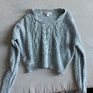 Decree Light Blue Crochet Cable-Knit Scoop Neck Sweater